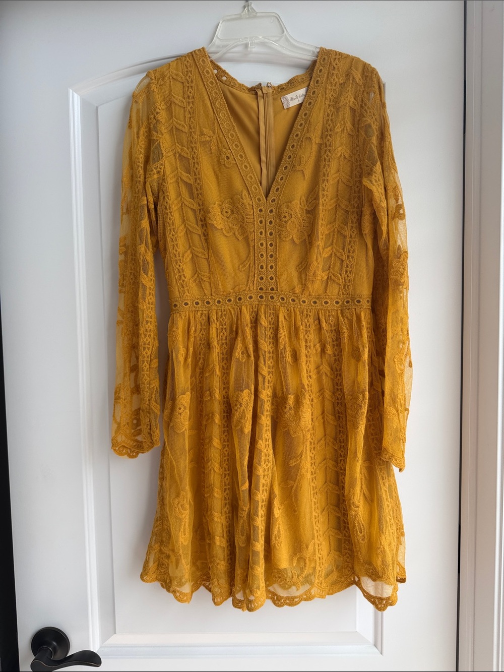 Altar'd State Mustard Lace V-Neck Long Sleeve Dress size Small